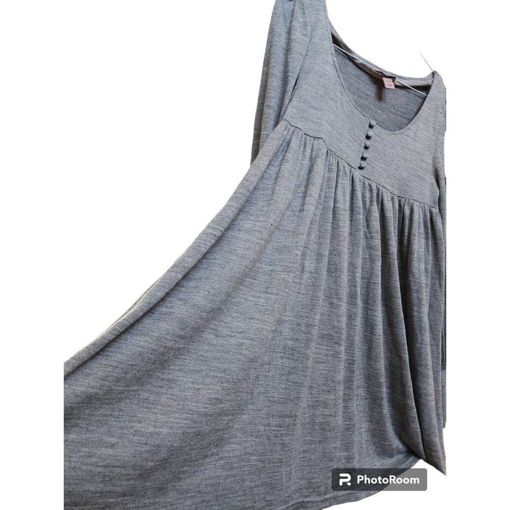 H&M Gray Babydoll Top Hippie Oversized Size 12 Wool Blend
